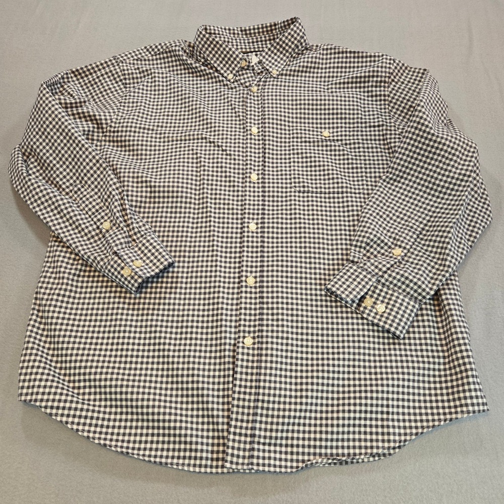 Orvis Button Down Shirt Mens XXL Black White Gingham Cotton Long Sleeve Check